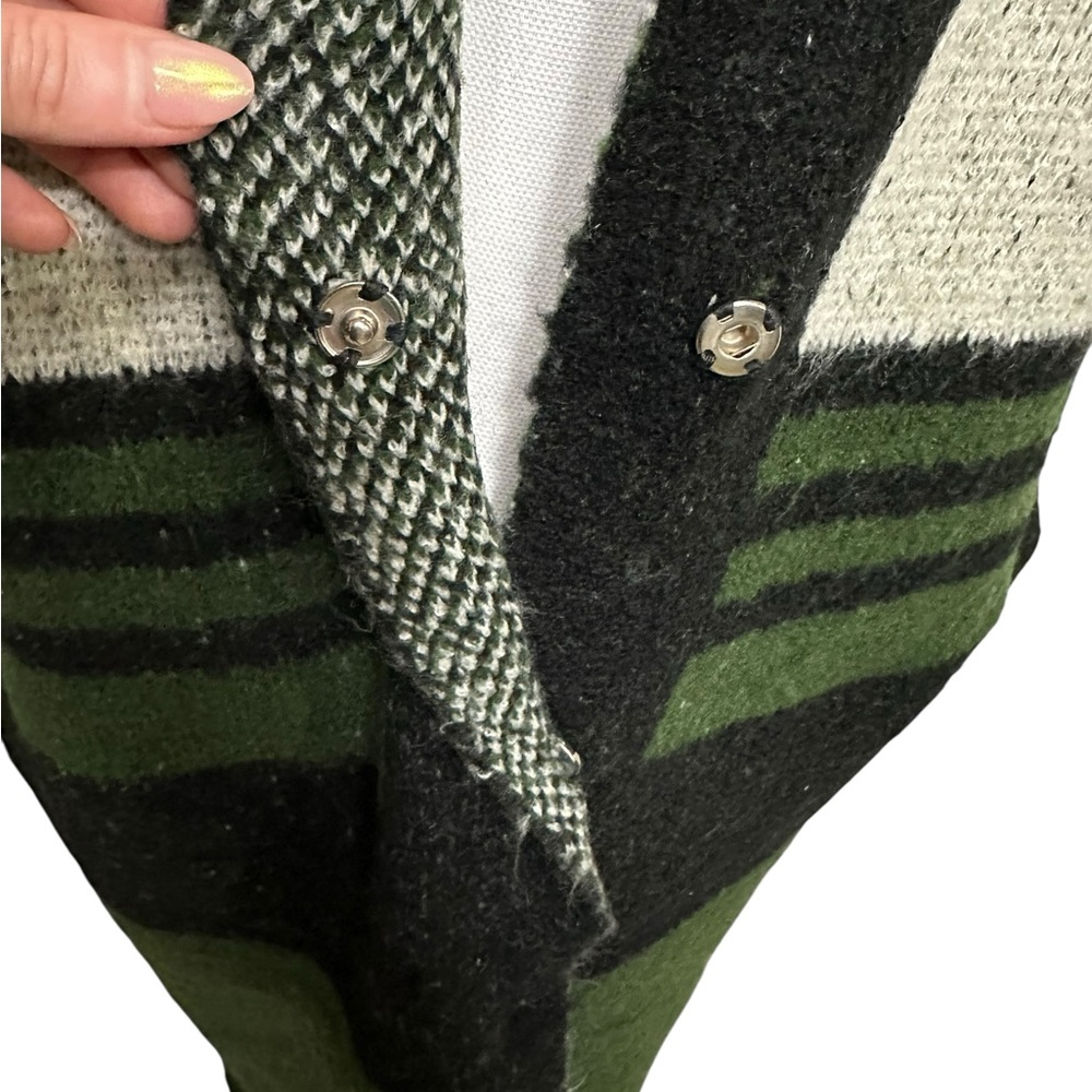 JOSEPH A / Black Green Cream Plaid Long sweater / Small / Preppy Bohemian Fall - Picture 12 of 15